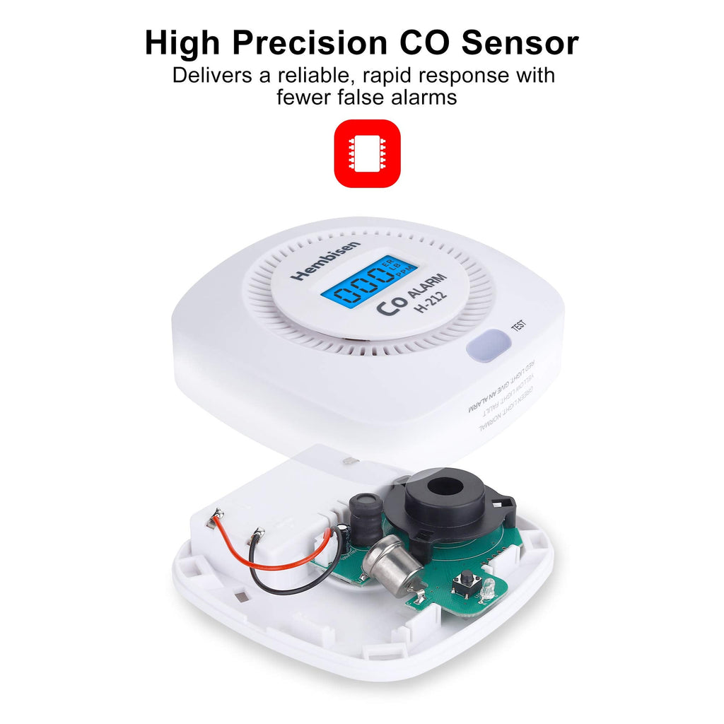 3 Packs Carbon Monoxide Detectors - Hembisen CO Alarm Detector Monitor Battery Operated with Digital Display for House Kitchen Restaurant Hotel Office