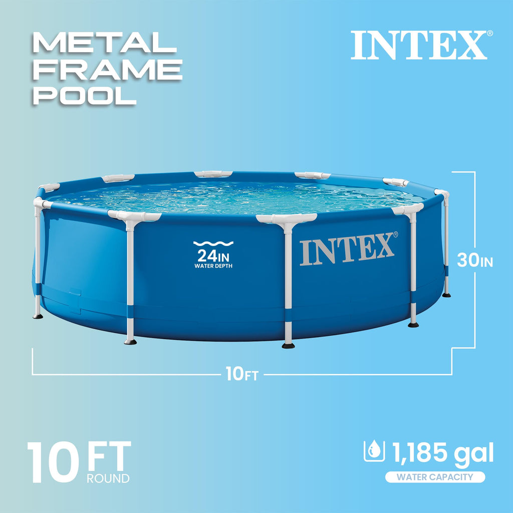 Intex 28200EH 10 Foot x 30 Inch 4 Person Outdoor Metal Frame Above Ground Round Swimming Pool with Easy Set-Up (Pump Not Included)