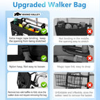 Rhino Valley Walker Bag, Multi Pockets Folding Walker Basket Tote Bag with Cup Holder, Hand-free Carry Pouch Storage Bag for Universal Walkers, Large Capacity Organizer for Seniors Elderly, Black