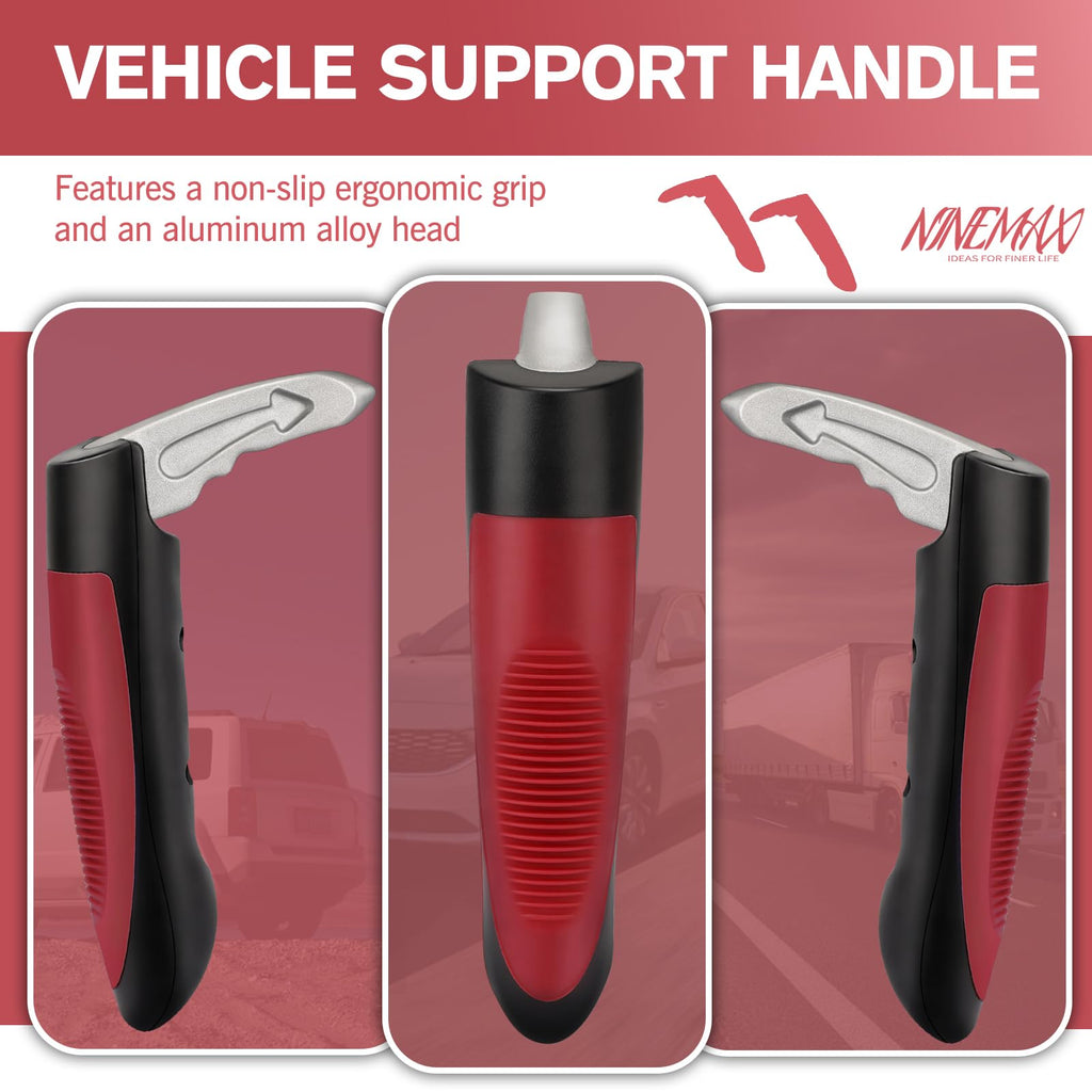 NINEMAX Car Door Handle Assist for Elderly, Vehicle Door Latch Support Handle Portable Grab Cane for Getting in/Out of Car (Red)
