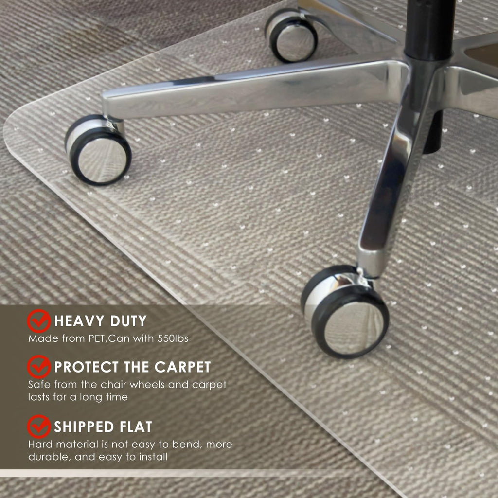 Azadx Heavy Duty Office Chair Mat for Carpet - 32" x 55" Hard Material Slip Resistant Protector for Home Office Easy Glide Desk Floor Mat