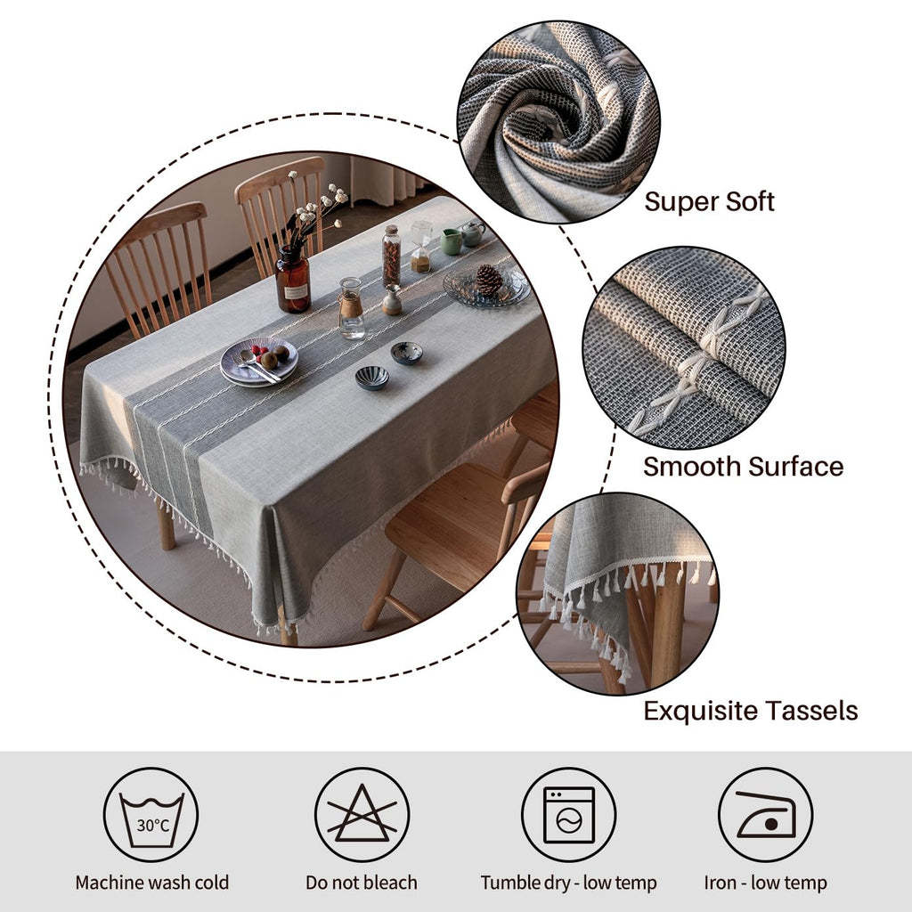 Deep Dream Tablecloth, Embroidered Waterproof Table Cloth Cotton Linen Wrinkle Free Anti-Fading Tablecloths Dust-Proof Table Cover for Kitchen Dinning Party Christmas, 55 x 102 Inch - New Gray