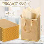 Yeaqee 24 Pack Metallic Paper Gift Bags with Handle and Tissue 9 x 7 x 3.1 Bridesmaid Welcome Gift Bag Thank You Bags for Party Favors for Women Men Fall Party Bridal Shower(Kraft, Gold)