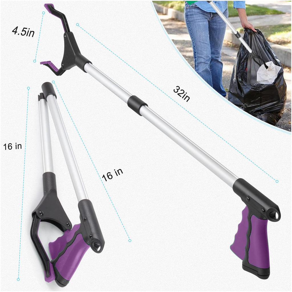 2-Pack Reacher Grabber Pickup Tool, 32" Long Grabber Reacher Tool, Trash Picker Grabber for Elderly Grab It Reaching Tool, Garbage Picker Upper Grabber, Litter Pick Up Grab Tool, Claw Grabber Stick
