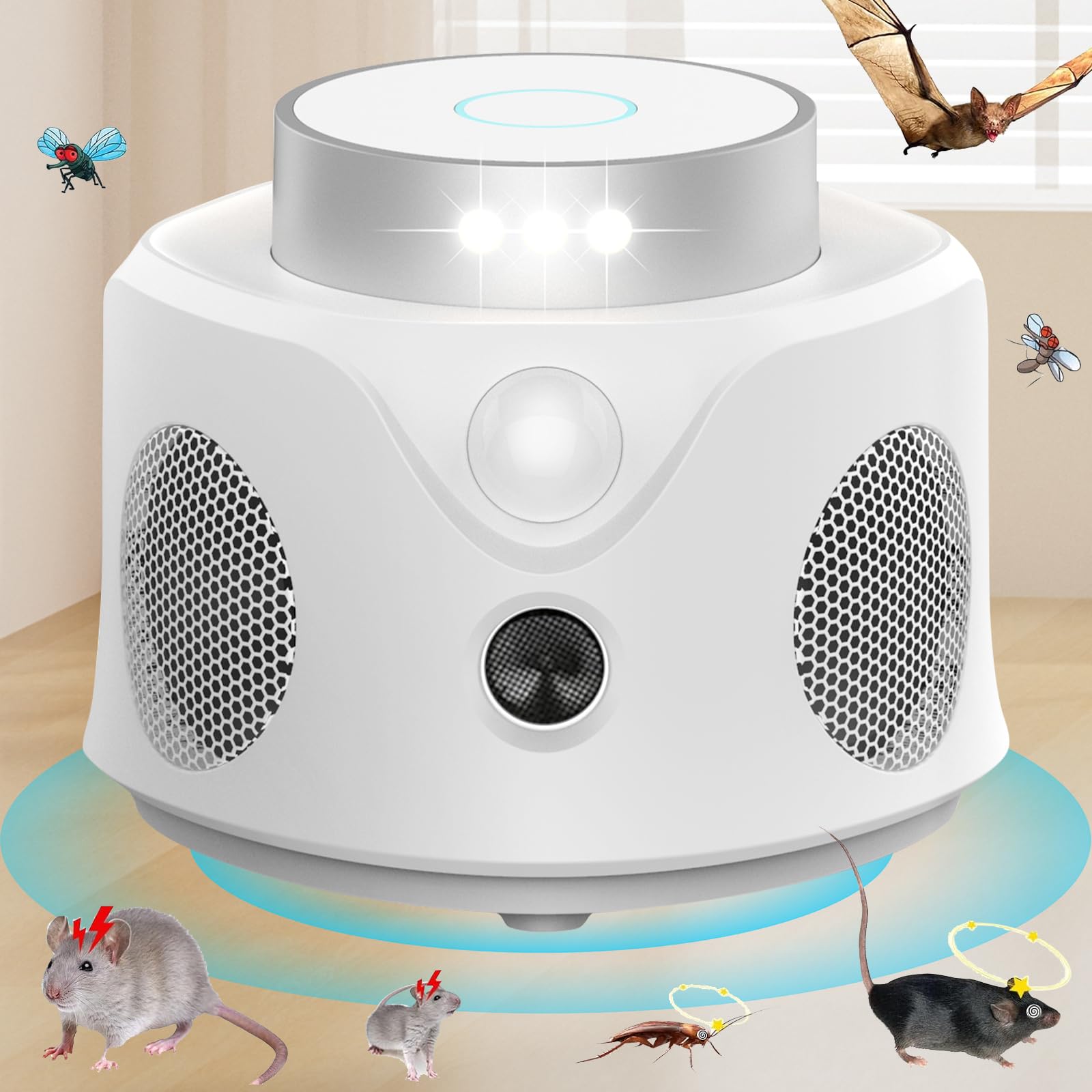 Ultrasonic Pest Repeller Indoor,Rodent Repellent Ultrasonic Plug in,Squirrel Mice/Rat Repellent Attic for House,Electronic Ultrasonic Mouse Repellent Devices,9 LED Strobe Lights 3 Model Switch