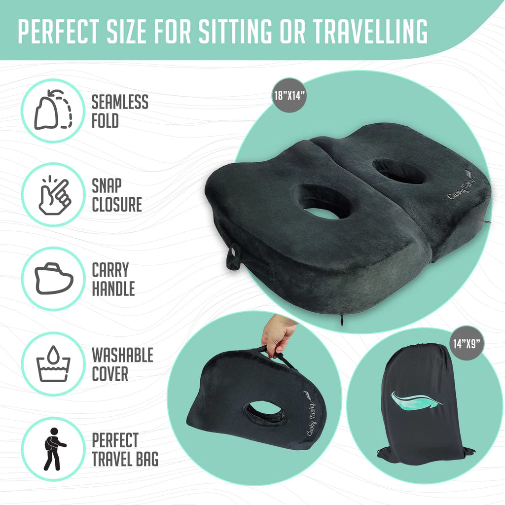 Cushy Tushy Foldable Sit Bone Seat Cushion - for Sit Bone Pain, Hip, Butt, Ischial Tuberosity, Hamstrings, and Sciatica Pain Relief - for Home, Office, and Driving…