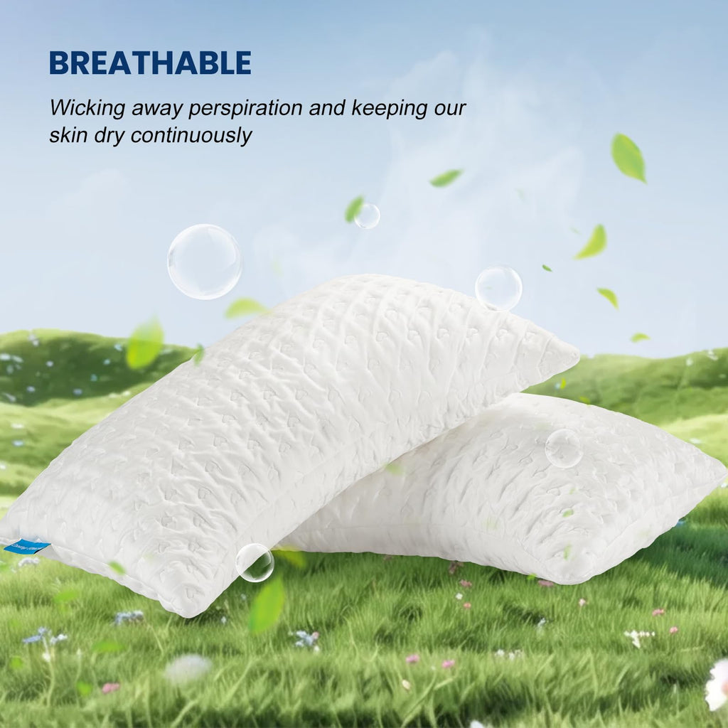 Side Sleeper Pillow for Adults, Cervical Pillow for Neck and Shoulder Pain, Ergonomic Contour Pillow, Cooling Shredded Memory Foam Pillow Curved Bed Pillow, Queen Size Set of 2, Extra Fill Included