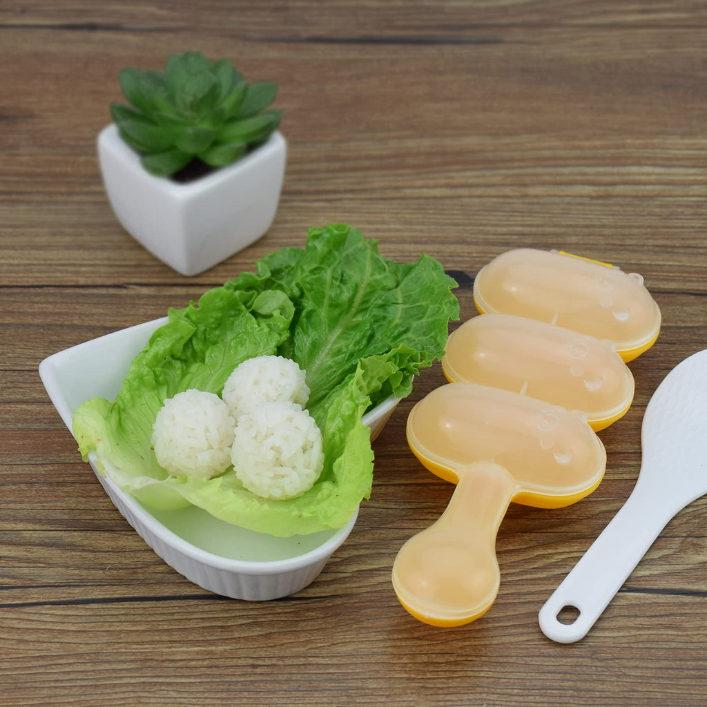 Rice Ball Mold,Rice Ball Shaker, Ball Shaped Kitchen Tools DIY Lunch, Maker Mould Food Decor for Kids, Mold With a Mini Rice Scoop（yellow）…