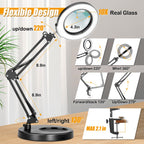 IVMAIE 10X Magnifying Glass with Light and Stand, 2-in-1 Lighted Magnifier with Clamp, 5 Color Modes Stepless Dimmable LED Desk Lamp Hands Free for Painting Craft Jewelry Sewing Hobby Model Close Work