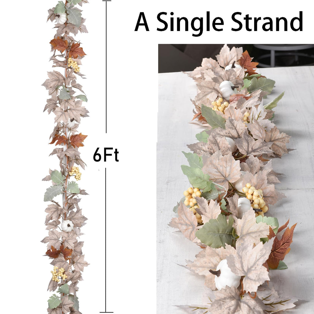 DearHouse Pumpkin Fall Garland Maple Leaf, 6Ft Hanging Vine White Maple Garland Artificial Autumn Foliage Garland Thanksgiving Decor for Home Wedding Fireplace Party Christmas
