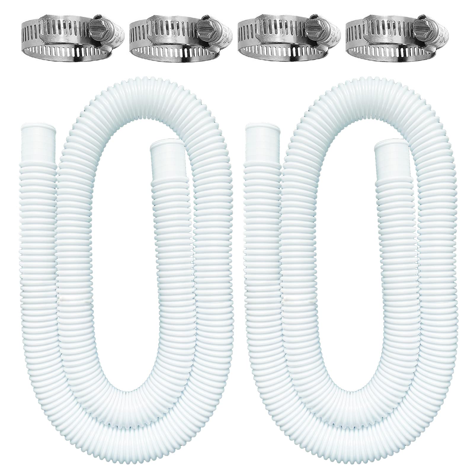 Pool Hoses for Above Ground Pools, 2 Pack 1.25 x 59 Inch Pool Filter Pump Hoses, Compatible with Intex Pool Filter Pump 607, 637 With 4 Metal Clamps(2)