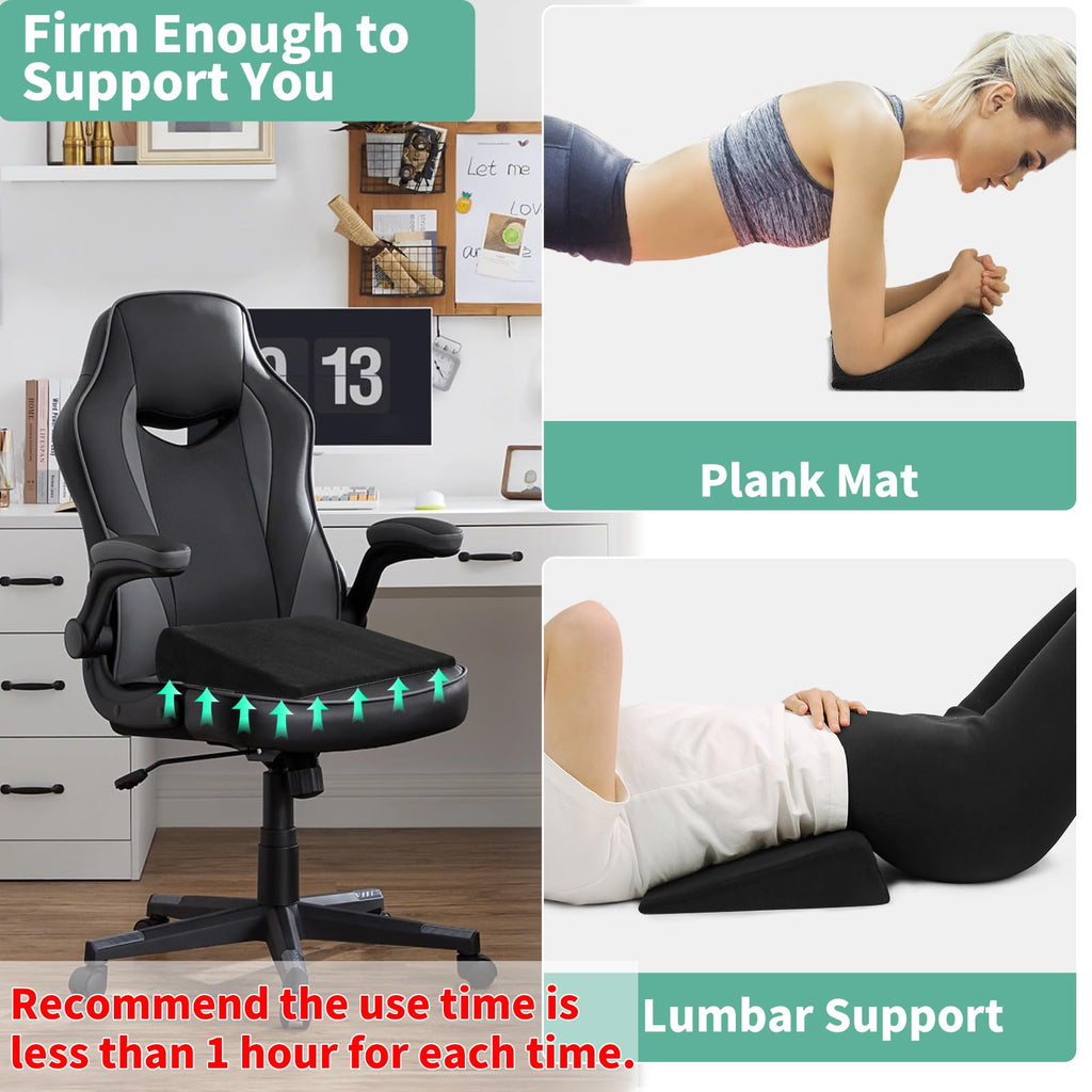 Glyzia Wedge Cushion for Butt Lift Women, Hard-Firm EVA Foam for Lift HIPS Up Fitness Training, Non-Slip Seat Cushion Pads for Desk Chairs, Car Seats, 14"x 11", Black