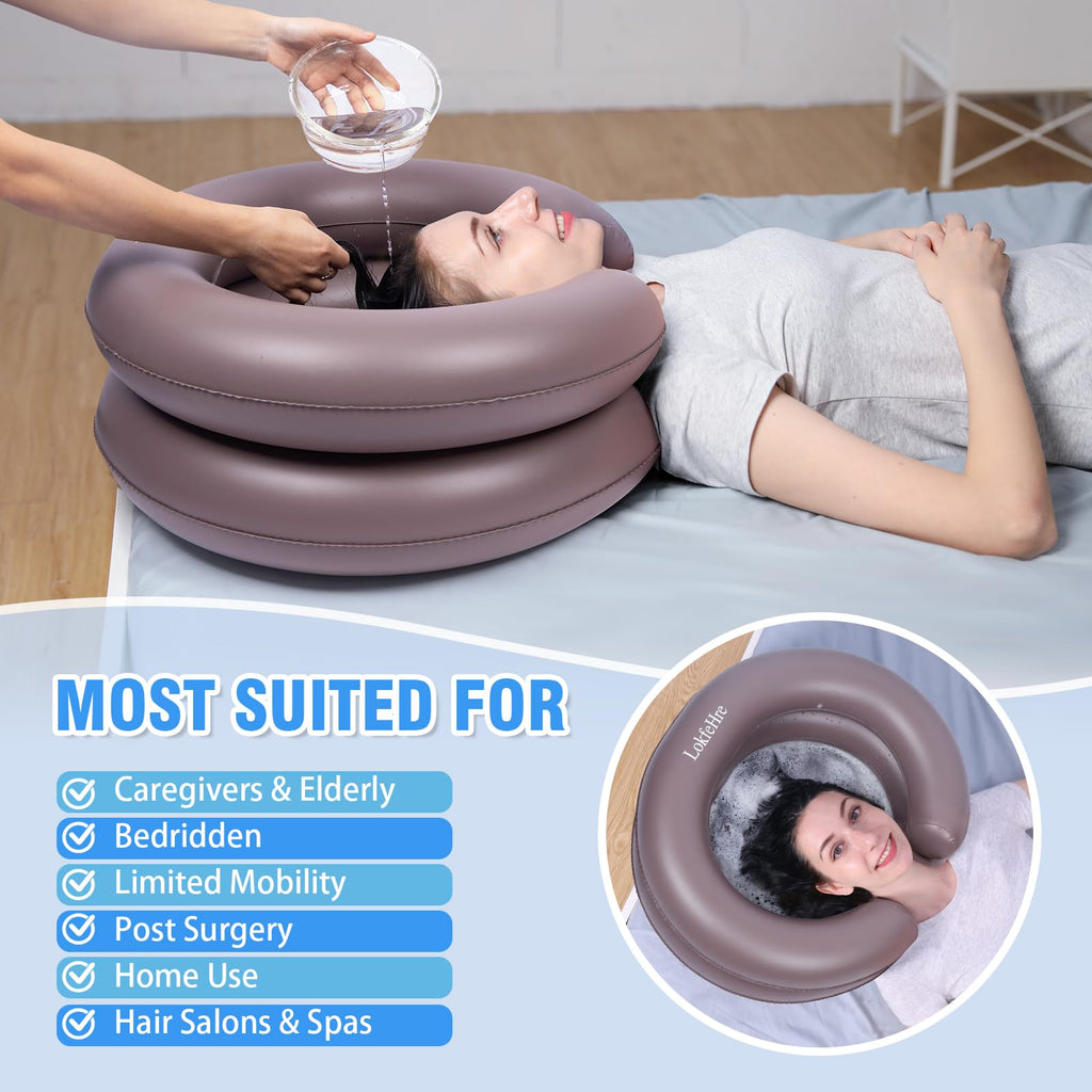 LOKFEHRE Portable Inflatable Hair Washing Basin for Bedridden - Wash Hair in Bed with Inflatable Shampoo Bowl.Hair Washing Basin for Elderly,Disabled,Injured,Ideal Inflatable Sink for Locs Detox
