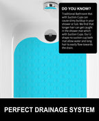 OTHWAY No Suction Cup Bath Mat: 39x16 inch Extra Long Bathmat│Perfect for Refinished or Ordinary Bath Tubs│Made of Nature Rubber│a Blessing for The Elderly and Children (Blue)