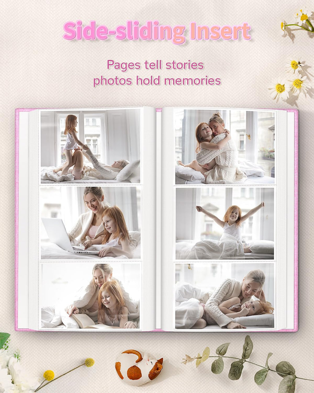 Artfeel Photo Album 4x6 with 300 Pockets,Slip-in Picture Albums,Linen Cover Memory Book with Front Window,White Page Vertical Photo Book for Wedding,Family,Anniversare,Baby,Vacation