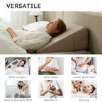Bedluxe Wedge Pillow for Sleeping, 12 inch Elevated Support Bed Wedge Pillow, Breathable Triangle Pillow Wedge with Cooling Memory Foam Top - Removable Washable Cover, Coffee