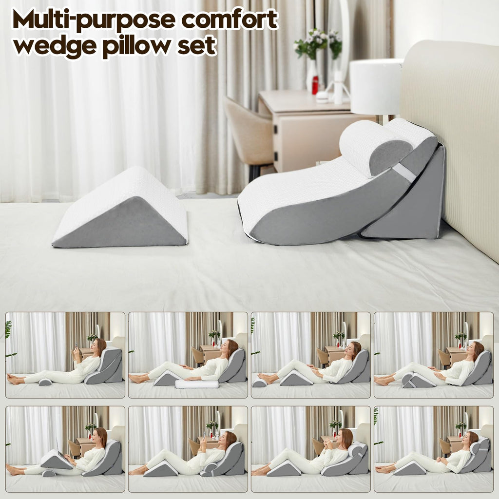 PIASHJOY 4pcs Wedge Pillow Set,Wedge Pillows for Back Pain Relief and Leg Pain,Wedge Pillow for Acid Reflux Relief and Anti-snoring.
