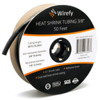 Wirefy | Heat Shrink Tubing - 3/8" inch - 3:1 Ratio - Adhesive Dual Wall Waterproof - Heat Shrink Tube - Heatshrink Tubes - Black - 50 Feet Roll | Trusted UL Certification