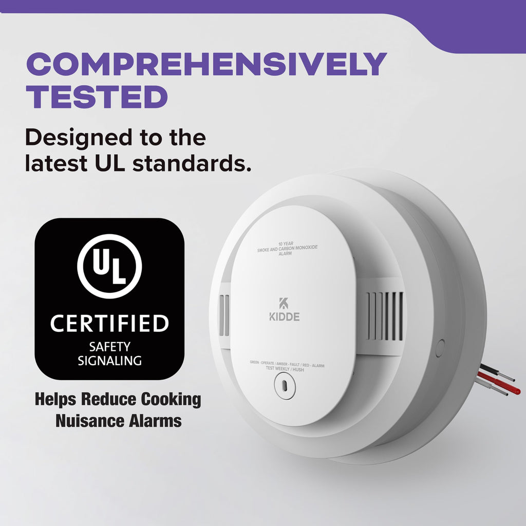 Kidde Hardwired Smoke & Carbon Monoxide Detector, 10-Year Battery Backup, Voice Alerts, Interconnectable LED Warning Light Indicators