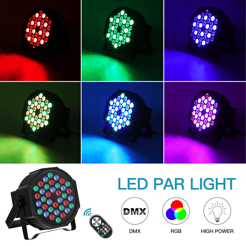 JAJALUYA LED Par Lights 36 LED Stage Lights 7 Modes RGB DJ Lights with Sound Activated Remote and DMX Control DJ Uplighting for Birthday Party Events Wedding Christmas Stage Lighting (8 Packs)
