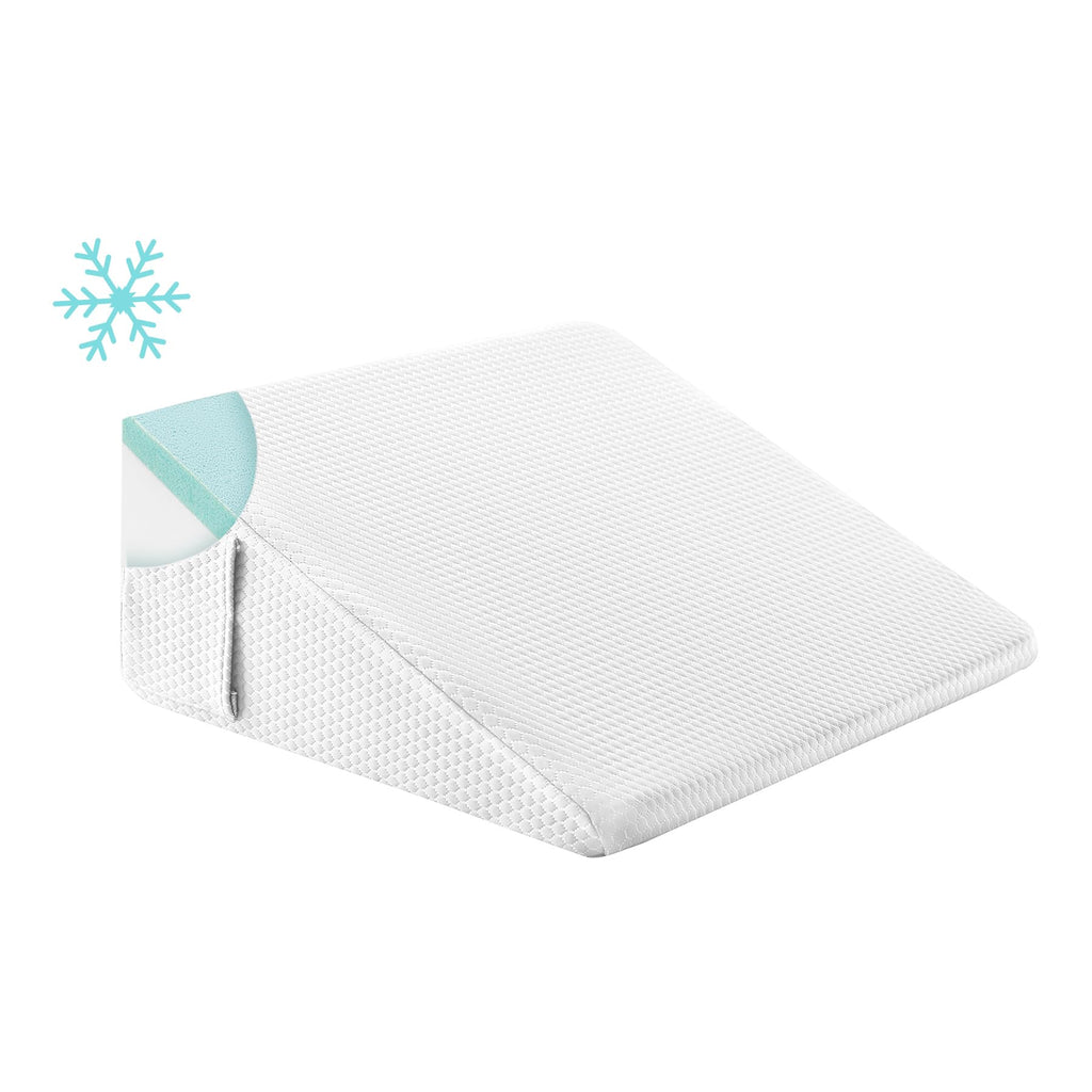 Bedluxe Wedge Pillow for Sleeping, 10 inch Elevated Support Bed Wedge Pillow, Breathable Triangle Pillow Wedge with Cooling Memory Foam Top - Removable Washable Cover, White