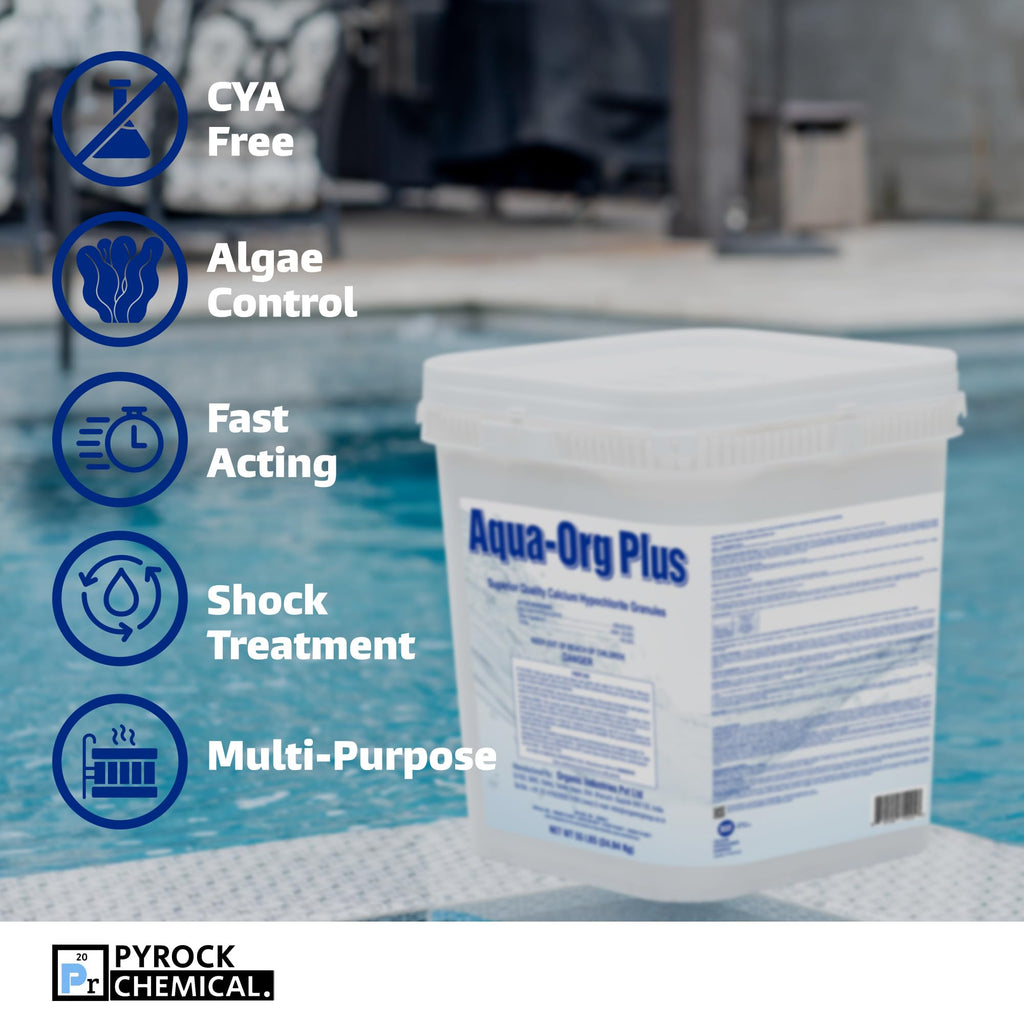 Pool Shock by Aqua Org Plus - New Square 50 Pound Pail - 65% Granular Cal Hypo - Swimming Pool Shock for In-Ground, Above Ground, Spas & Hot Tubs