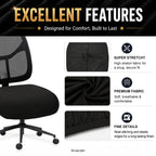 Water-Resistant Stretchable Desk Office Chair Seat Cushion Covers - Universal Spandex Computer Chair Slipcover - Removable Washable Cushion Protectors for Dogs, Cats, Black