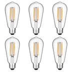 Gozelux Vintage LED Edison Bulbs 6W, Equivalent 60W Incandescent, Warm White 2700K, ST58 Antique LED Filament Bulbs with 90+ CRI, E26 Medium Base,Dimmable, Clear Glass, Pack of 6