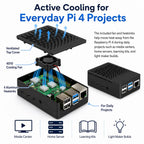 Case for Raspberry Pi 4, ABS Pi 4 Case with Cooling Fan, Pi 4 Heatsink, Simple Removable Top Cover for Pi 4 Model B/ 4B