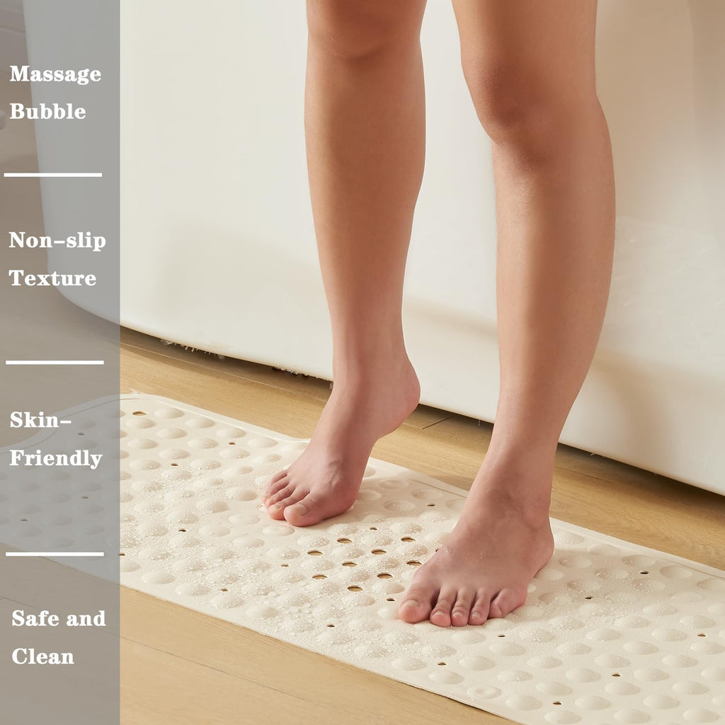 YANZIFLY Bathtub Mat for Shower: Soft Silicone 16X40 Inch Bath Mat Non Slip with Suction Cups Tub Mat for Bathroom for Kids Elderly Extra Large Shower matt Machine Washable - Beige