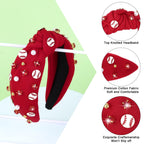 Baseball Top Knot Headband for Women & Girls - Wide Knotted Jeweled Accessory for Game Day, Sports Fan, Mom, Halloween & Christmas Gifts (Red)
