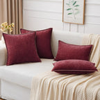 MIULEE Pack of 2 Couch Throw Pillow Covers 18x18 Inch Burgundy Red Farmhouse Decorative Pillow Covers with Stitched Edge Soft Chenille Solid Dyed Christmas Pillow Covers for Sofa Bed Living Room
