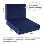 HOMBYS Memory Foam Recliner Cushion for Elderly, 4" Thickness Seat Cushion with Lumbar Support Pillow, Non-Slip & Supportive Chair Seat Cushion with Backrest, (Sapphire Blue, 13" Backrest)