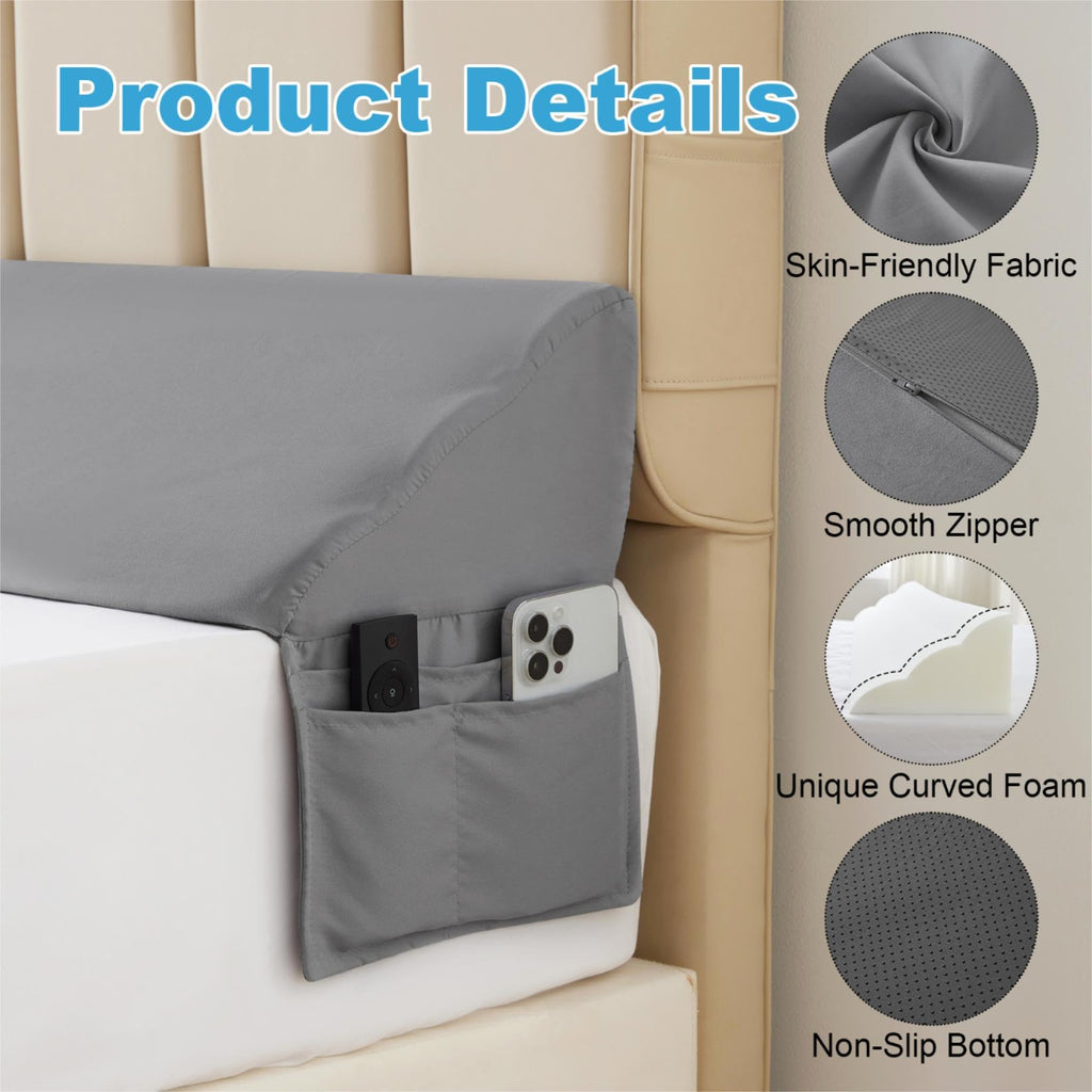 MEGCXIT King Bed Wedge Pillow for Headboard, Bed Gap Filler, Triangle Pillow Wedge for Headboard Gap, Bolster Pillows for Beds, Anti-Slip Mattress Wedge Gap Filler, 76"×10"×6", Grey