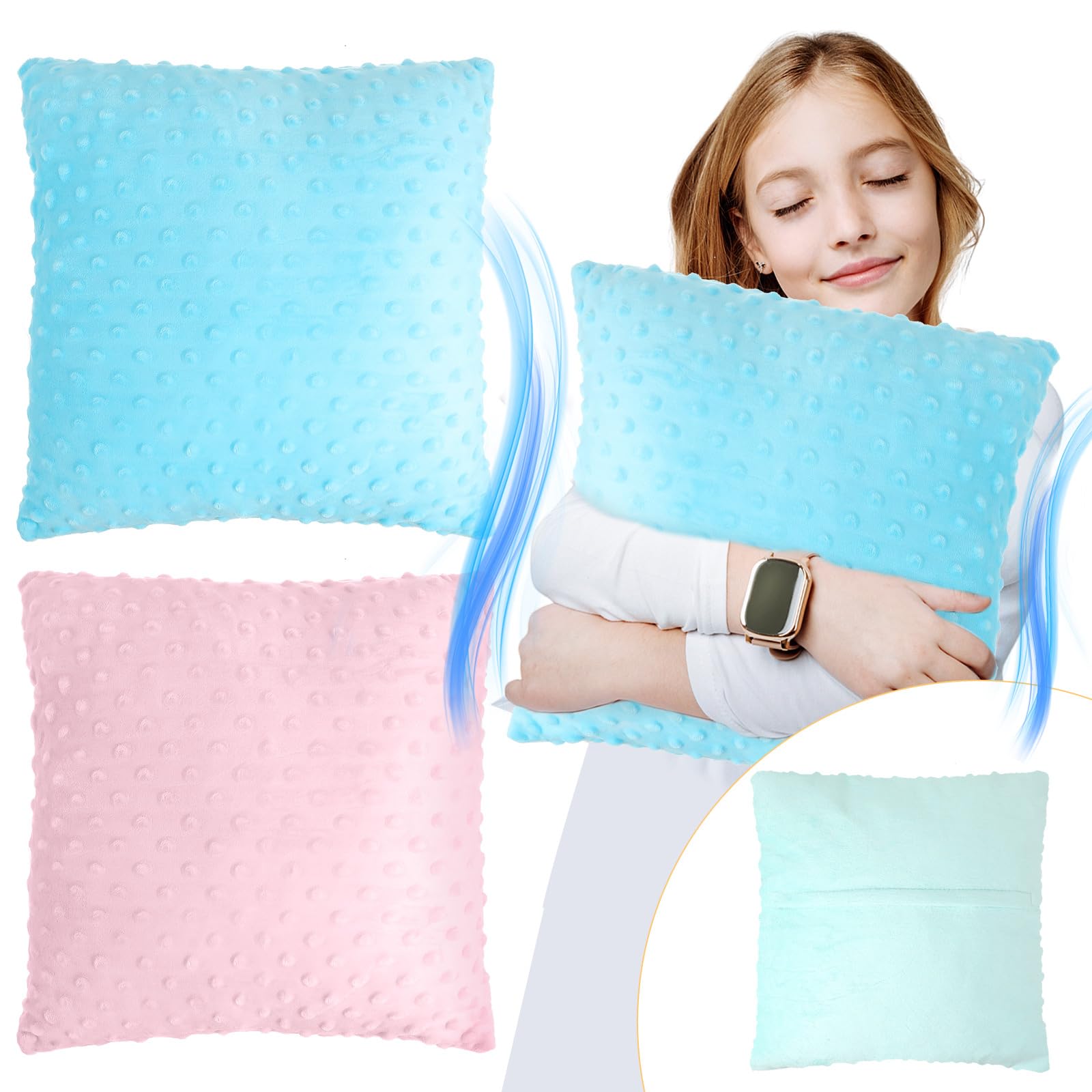 Kigley 2 Pcs Vibrating Pillow Pressure Activated Sensory Pillow for Kids 12 x 12 Massage Pillow with Textured Stimulation Bumps for Relieve Pain Stress Autistic Children Preschool Home (Blue, Pink)