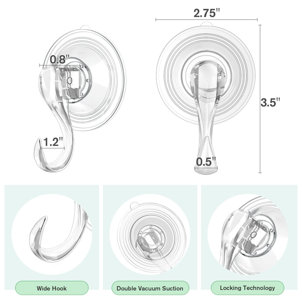 VIS'V Wreath Hanger, Large Clear Heavy Duty Suction Cup Wreath Hooks with Wipes 22 LB Removable Strong Window Glass Door Suction Cup Wreath Holder for Halloween Christmas Wreath Decor - 6 Pcs