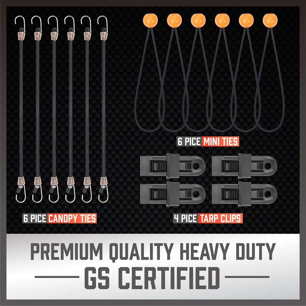 HORUSDY 30-Piece Premium Bungee Cords Assortment Jar, Includes 10”,18”,24”,32”,40” Bungee Cords, 6“ Zip Ties, 8”Canopy/Tarp Ball Ties and Crocodile Mouth Tarp Clips
