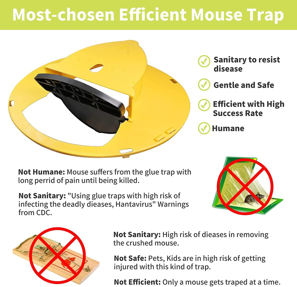 Mouse Trap Bucket,Flip and Slide Mouse Trap,Reusable Mouse Trap Bucket with Trap Door Style,Mouse Traps Humane Mouse Trap, 5 Gallon Bucket Compatible Rat Trap for Outdoors and Indoors (Yellow)