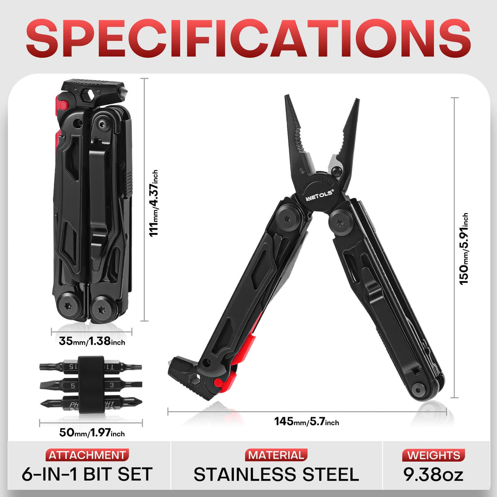 WETOLS Multitool with Pocket Knife, 27-in-1 Stainless Steel Needle Nose Pliers with Screwdrivers, Self-locking Multi tool EDC Gear with Sheath, Ideal for Survival, Outdoor, Camping