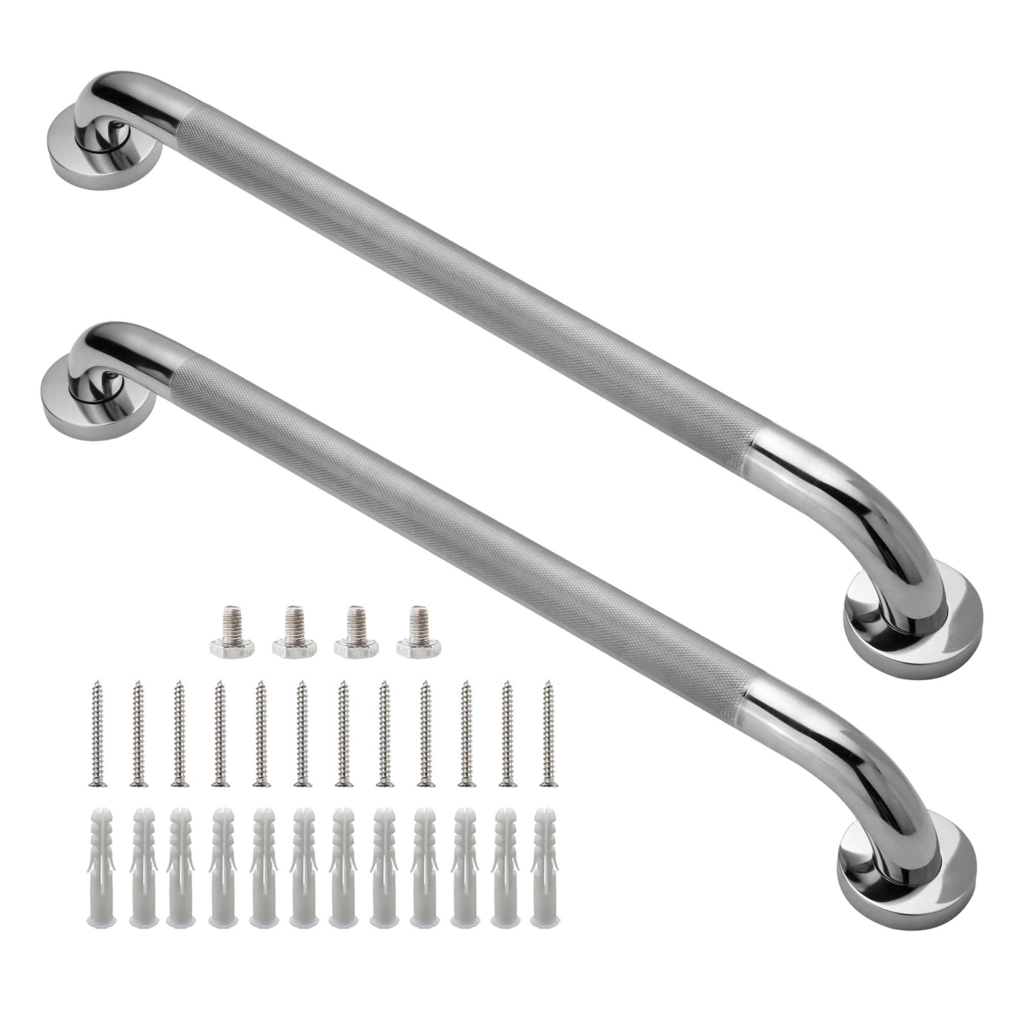 Rackickyer Shower Grab Bar, 2 Pack 24 Inch Bathroom Grab Bar, 1.25" Diameter 304 Stainless Steel Anti-Slip Grab Bars for Bathtubs and Showers, Handicap Shower Grab Bar for Seniors Elderly
