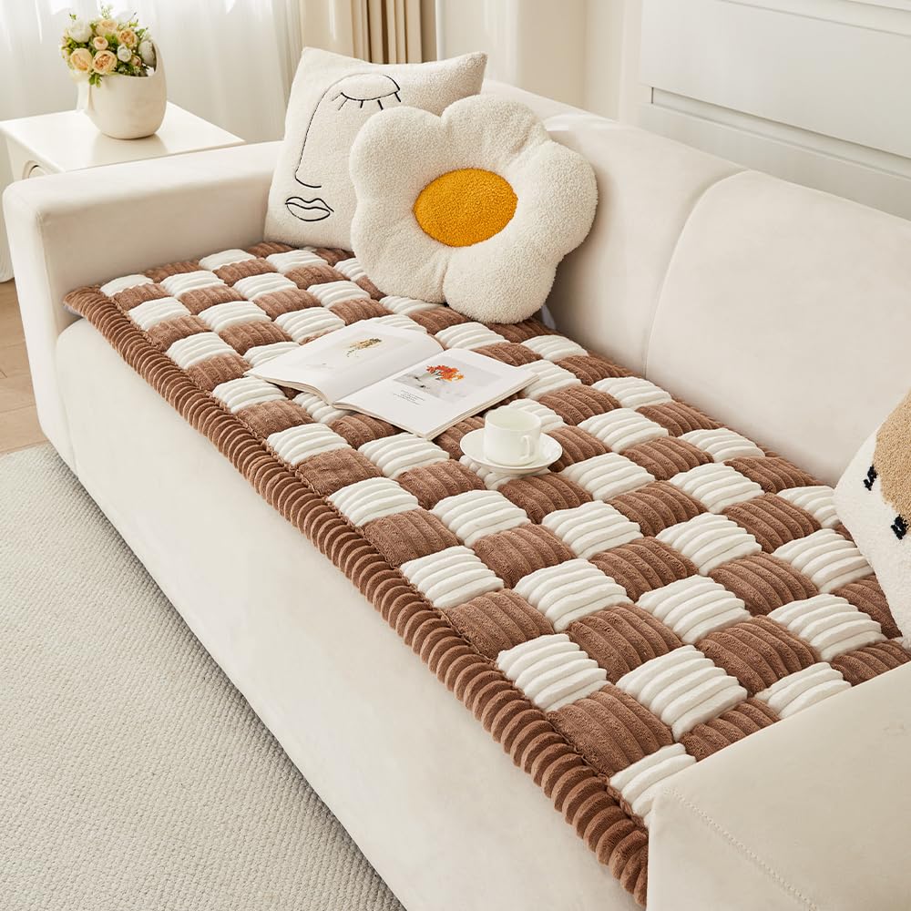 Awjcsv Fuzzy Pet Couch Covers for Sofa, Non Slip Sofa Cover for 3 Cushion Couch Sofa Pet Friendly, Pet Sofa Covers for Furniture (Dark Brown, 27.6" x 59.1")