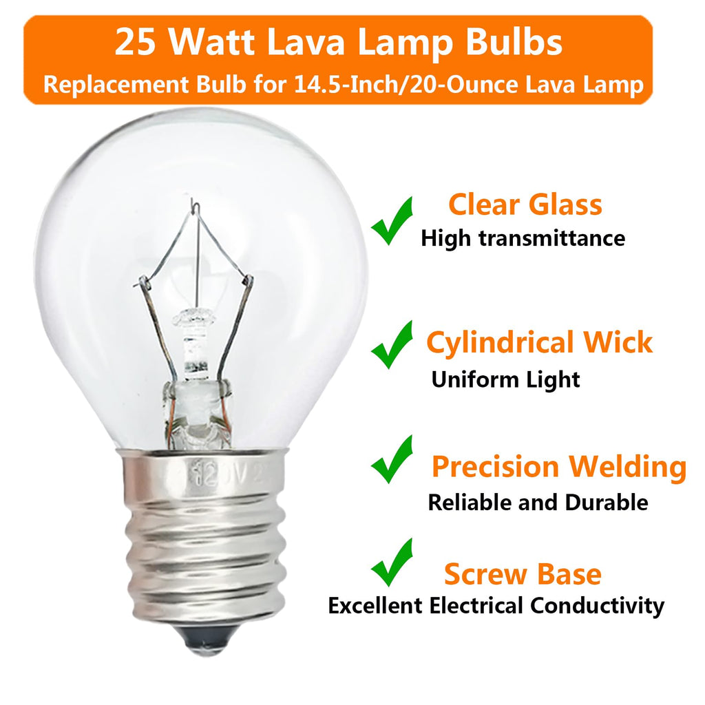 Lava Lamp Bulb [6-Pack],25 Watt E17 Intermediate Base Replacement Bulb for 14.5 Inch Lava Lamps,120 Volt S11 Bulbs,Dimmable,2700K Warm White