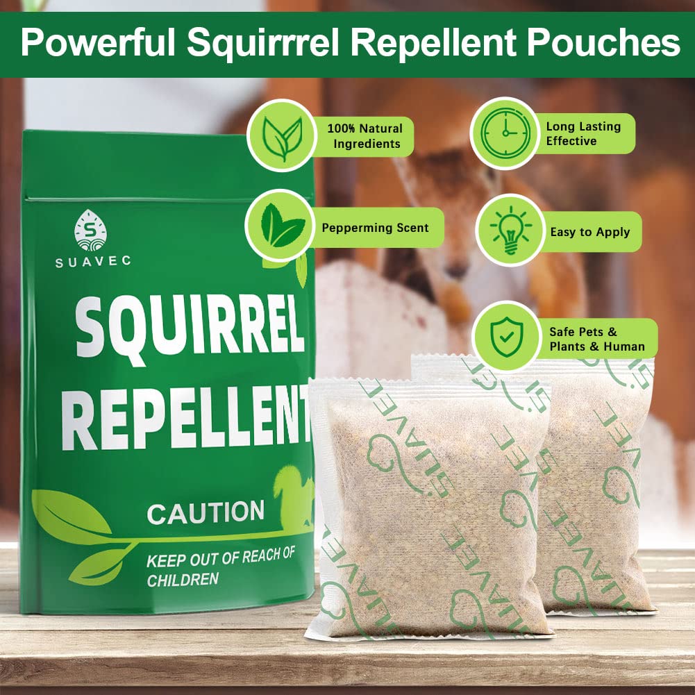 SUAVEC Squirrel Repellent, Chipmunk Repellent, Outdoor Squirrel Repellents, Squirrel Repellant for Attic, Squirrels Deterrent for Plant, Squirrel Away, Mint Repellent Squirrel for Bird Feeders-8P