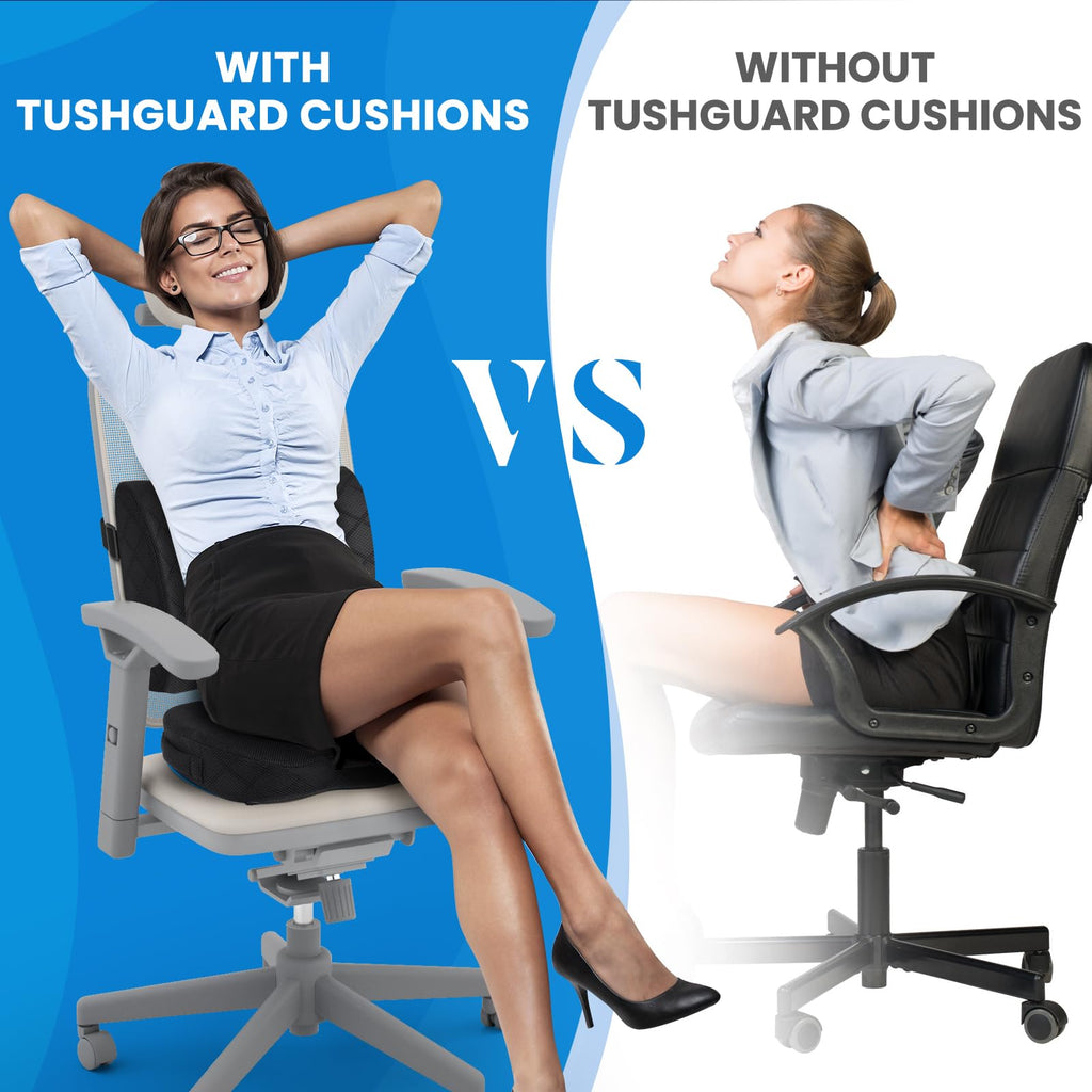 TushGuard Back&Seat Cushion, Car Seat Office Chair Cushions, Sciatica & Back Coccyx Tailbone Discomfort Easing Chair Pad, Memory Foam Lumbar Support Pillow for Desk, Wheelchair, Driving (Black)