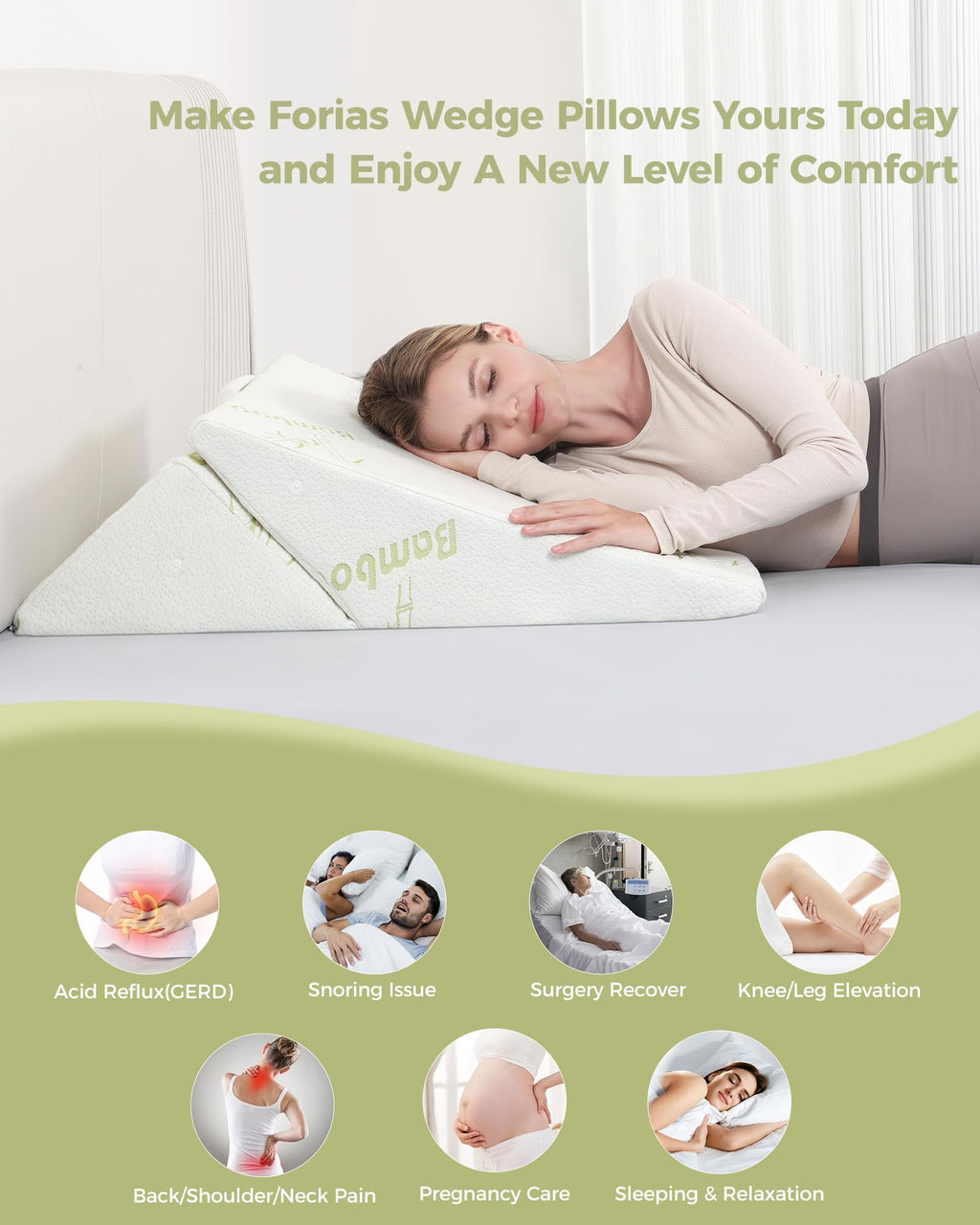 Forias Wedge Pillows Set for After Surgery Foldable Bed Wedge Pillow for Sleeping Adjustable 9&12 Inch Triangle Pillow Wedge with Half-Moon Pillow for Post Surgery Acid Reflux Gerd Snoring - Beige