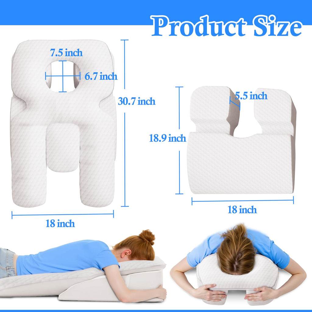 Novelledo Face Down Pillow,Face Down Pillow After Eye Surgery,BBL Pillow After Surgery Stomach Sleeping Pillow,Home Massage Pillows Faces Down with Shredded Memory Foam and Removable Cover