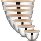 YIHONG 7 Piece Metal Mixing Bowls with Lids for Kitchen, Stainless Steel Set Ideal for Baking, Prepping, Cooking and Serving Food, Nesting Design for Space Saving Storage (Khaki)