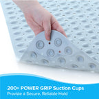 SlipX Solutions Power Grip Extra Long Bath Tub & Shower Mat 39x16, Wet Floor Non-Slip for Elderly & Kids Bathroom, 30% Longer Bathtub Mats, 200 Suction Cups, Drain Holes (1, Solid Gray)