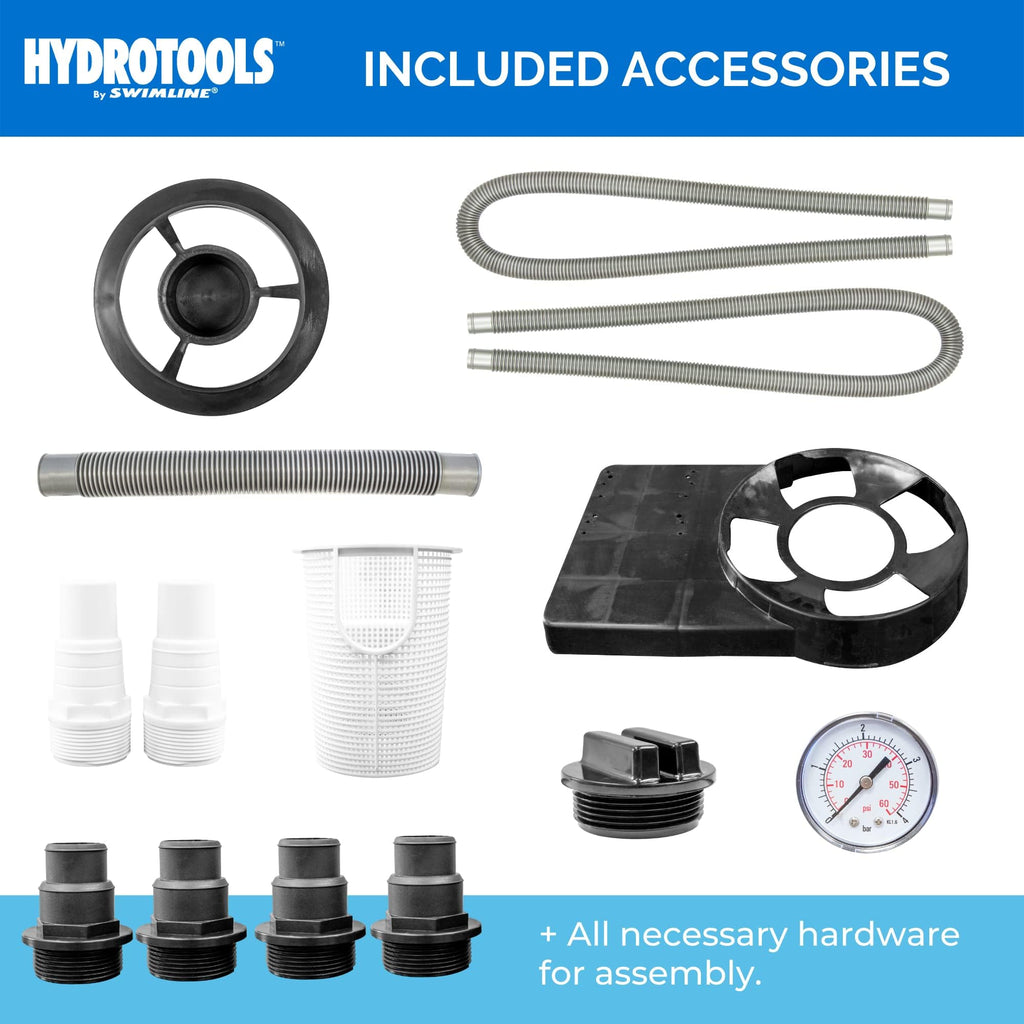 SWIMLINE HYDROTOOLS Complete Sand Filter System, 14" Tank - for Above-Ground & Inground Pools Up to 10,500 Gallons, Single Speed Pump, 0.45 THP, 2,400 GPH, 4-Way Multi-Port Valve, 60 lb Capacity