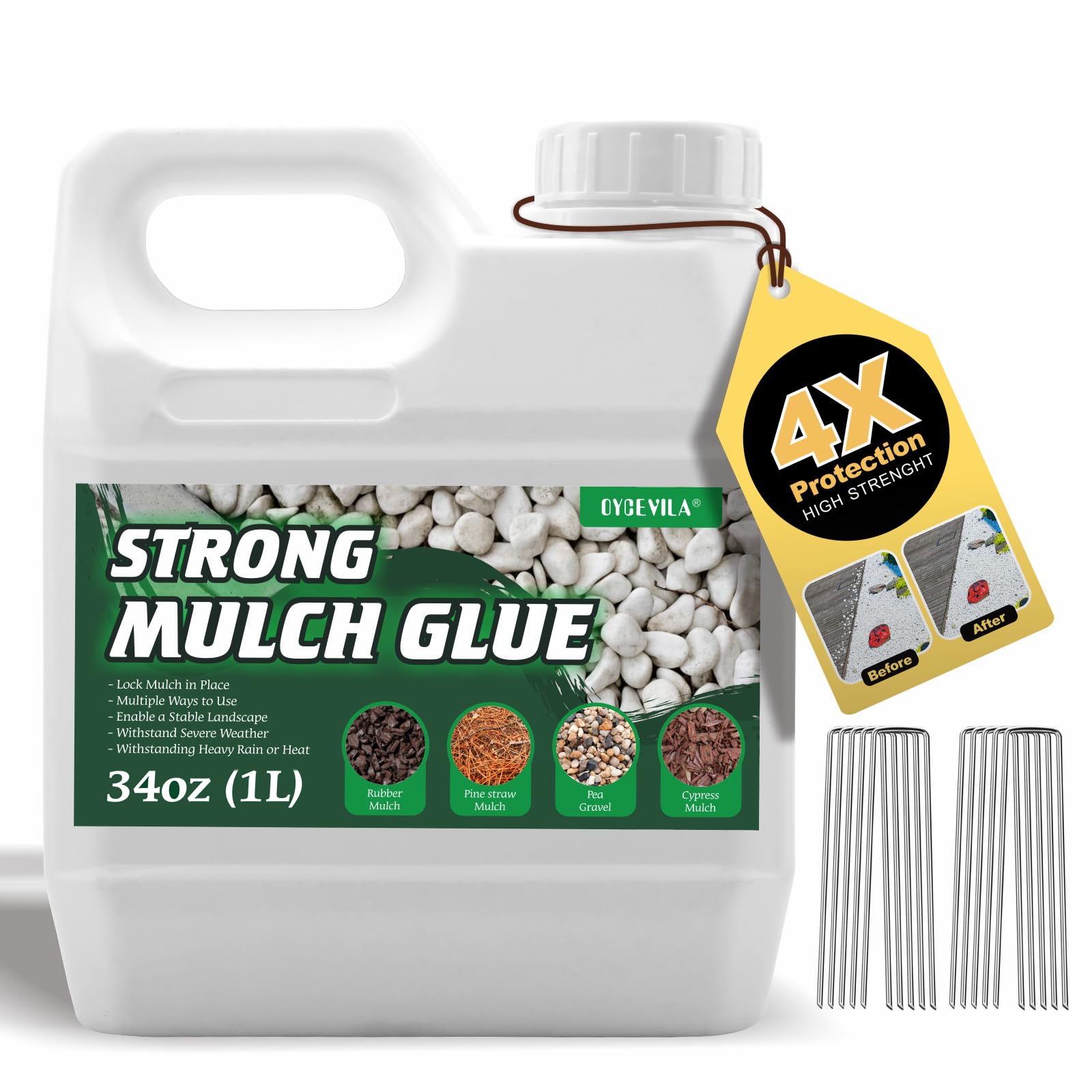 34oz Strong Concentrate Mulch Glue, Gravel Binder Mulch Glue, Non-Toxic Mulch Glue, Mulch Landscape Lock Adhesive Pea Gravel Stabilizer, Mulch Rock Glue for Landscaping Pea Gravel & Bark